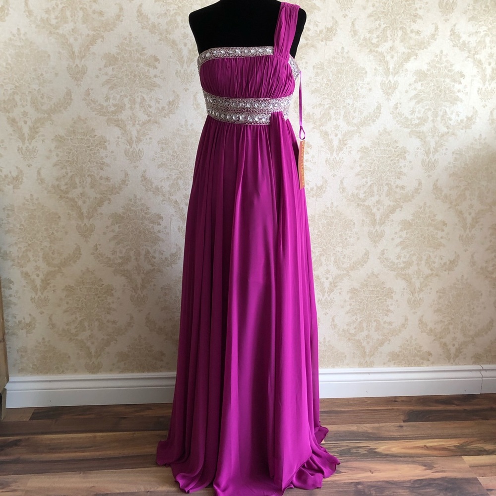 BNWT one shoulder floor length beaded gown